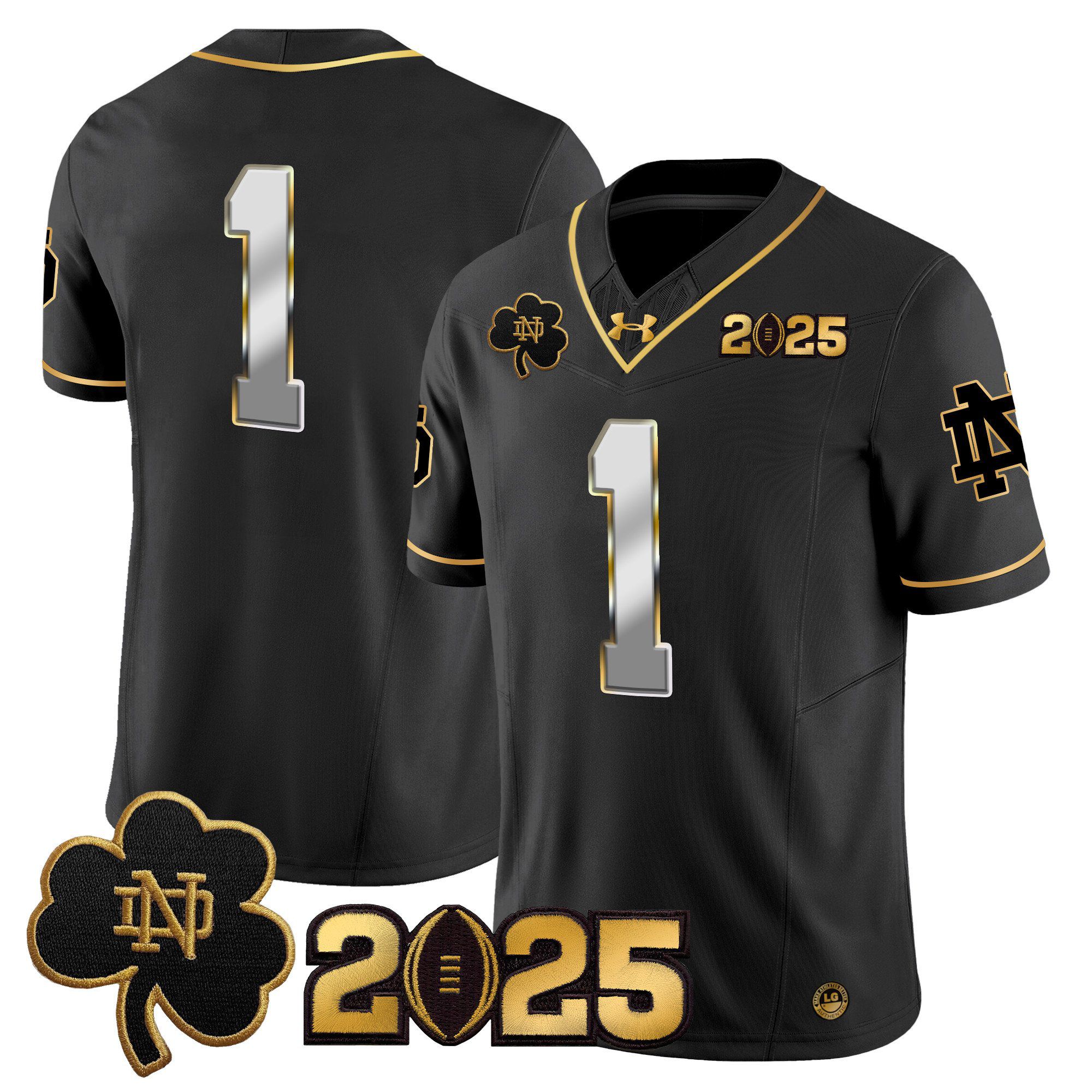 Men Notre Dame Fighting Irish #1 No Name Black 2025 CFP Final Patch Gold Vapor Limited NCAA Jersey style 2